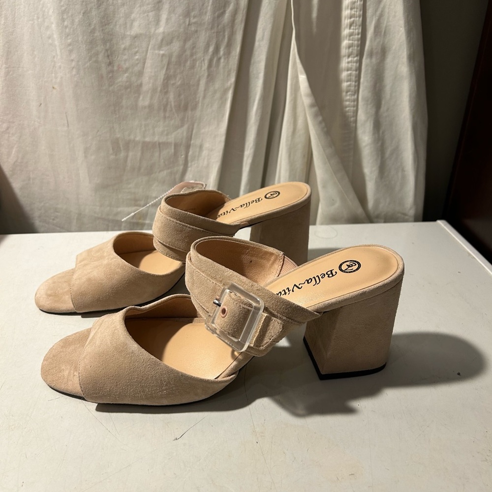 Bella Vita taupe color suede slide on shoes 3” block heels various sizes all NWT